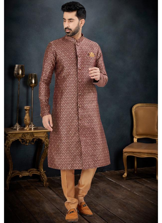 Banarasi Silk Wine Traditional Wear Weaving Kurta Pajama